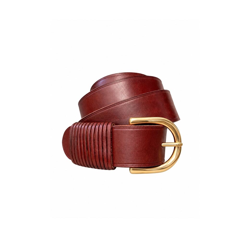 Vintage Ralph Lauren Chestnut Leather Wide Belt Brass Buckle Deadstock Rare 2XL